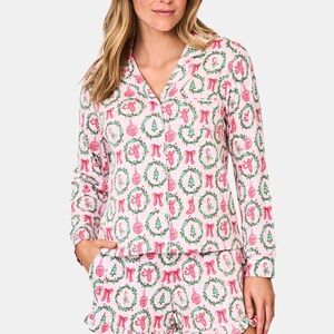 Roller Rabbit Pink and Green Holiday Pajama Set XS NEW